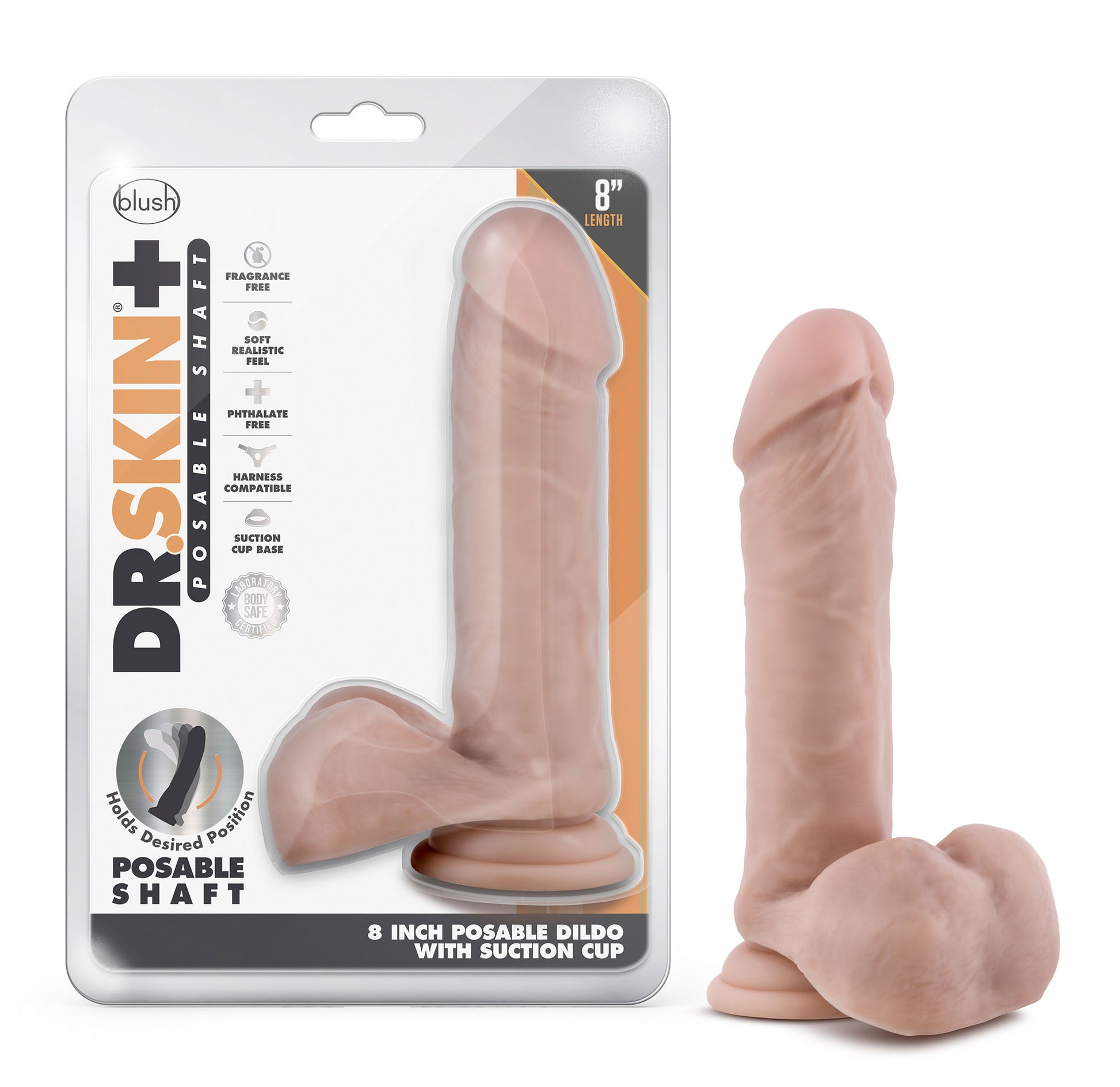 Dr. Skin Plus - 8 Inch Posable Dildo With Balls - Vanilla - Not Very Vanilla