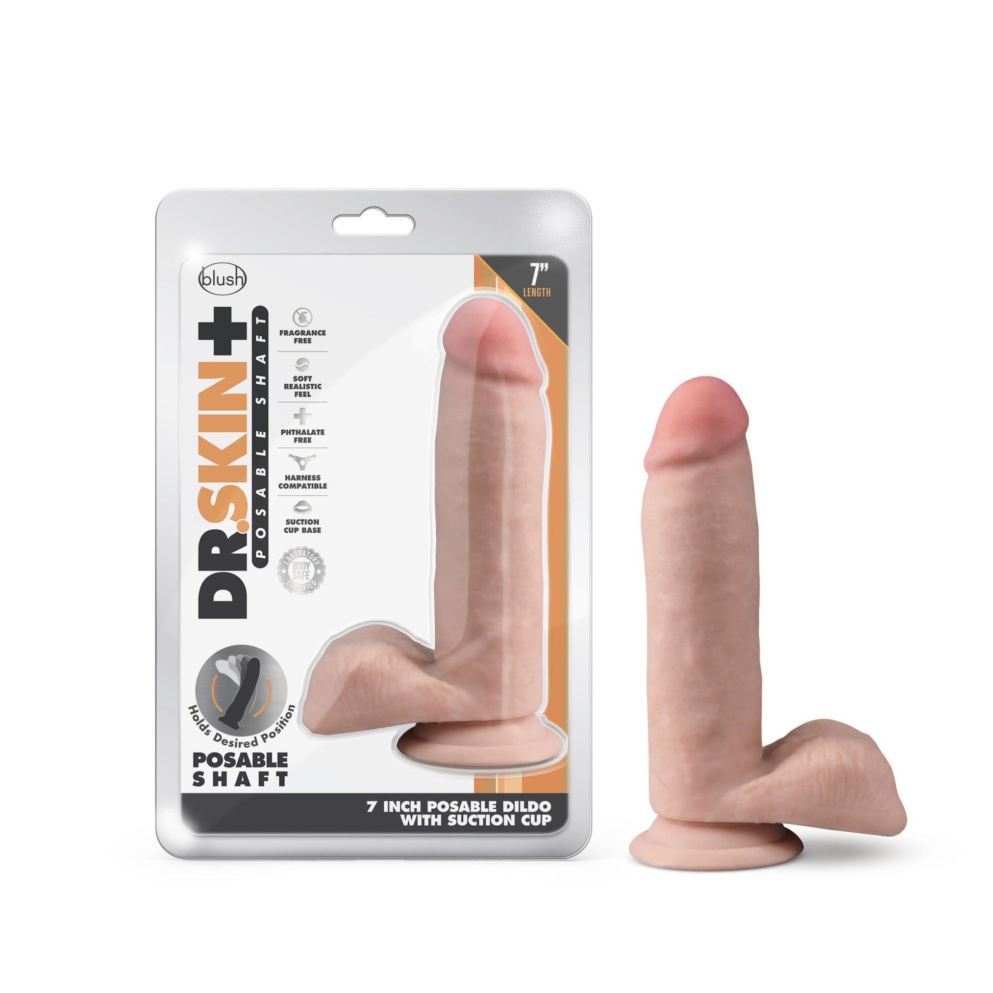 Dr. Skin Plus - 7 Inch Posable Dildo With Balls - Vanilla - Not Very Vanilla