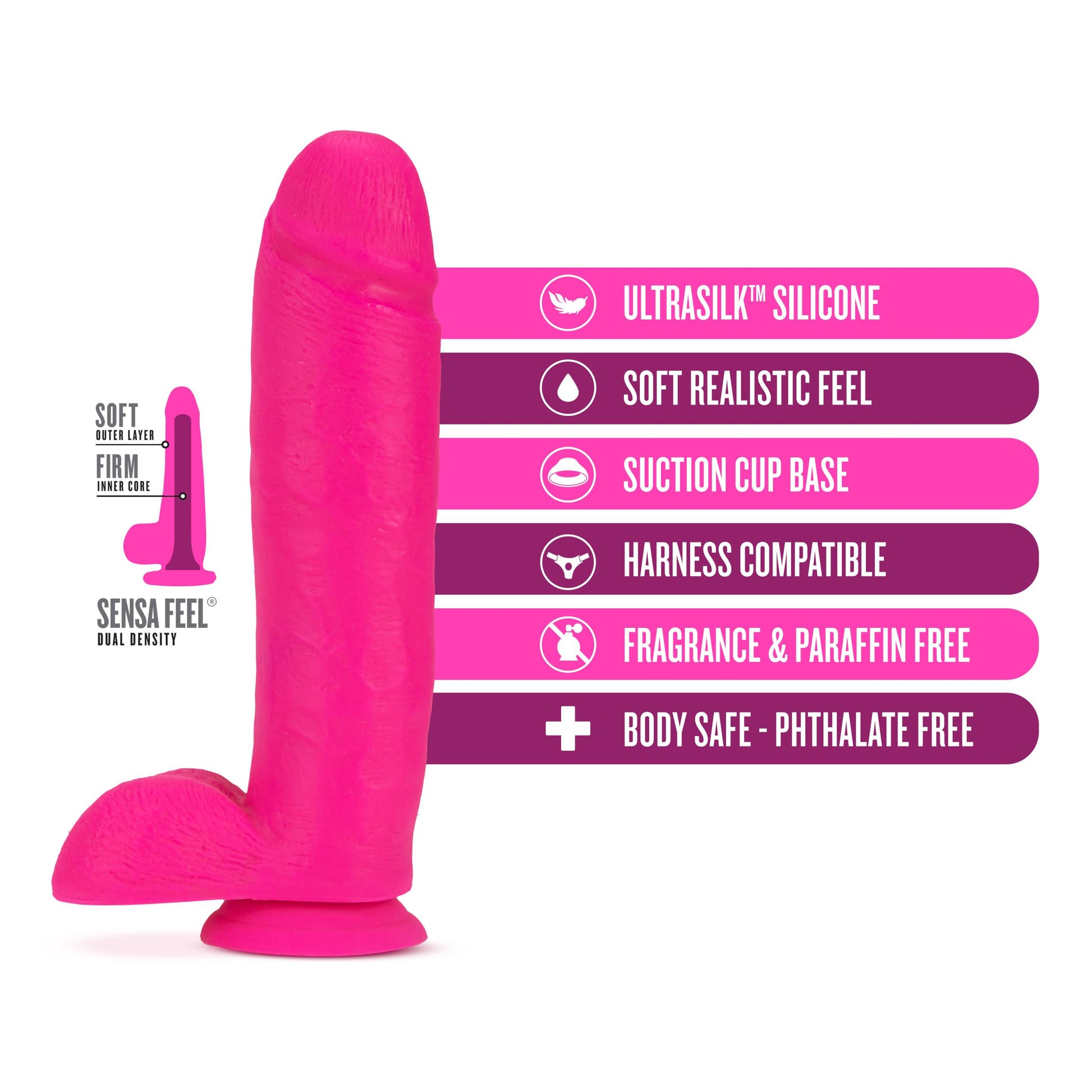 Neo Elite - 10 Inch Silicone Dual Density Cock With Balls - Neon Pink - Not Very Vanilla