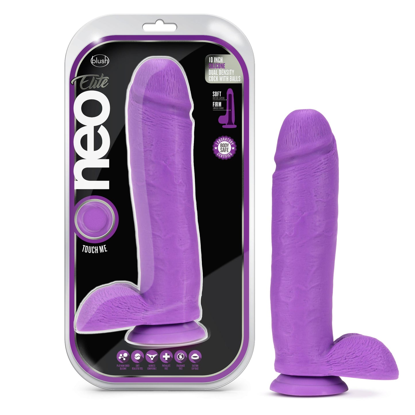 Neo Elite - 10 Inch Silicone Dual Density Cock With Balls - Neon Purple - Not Very Vanilla