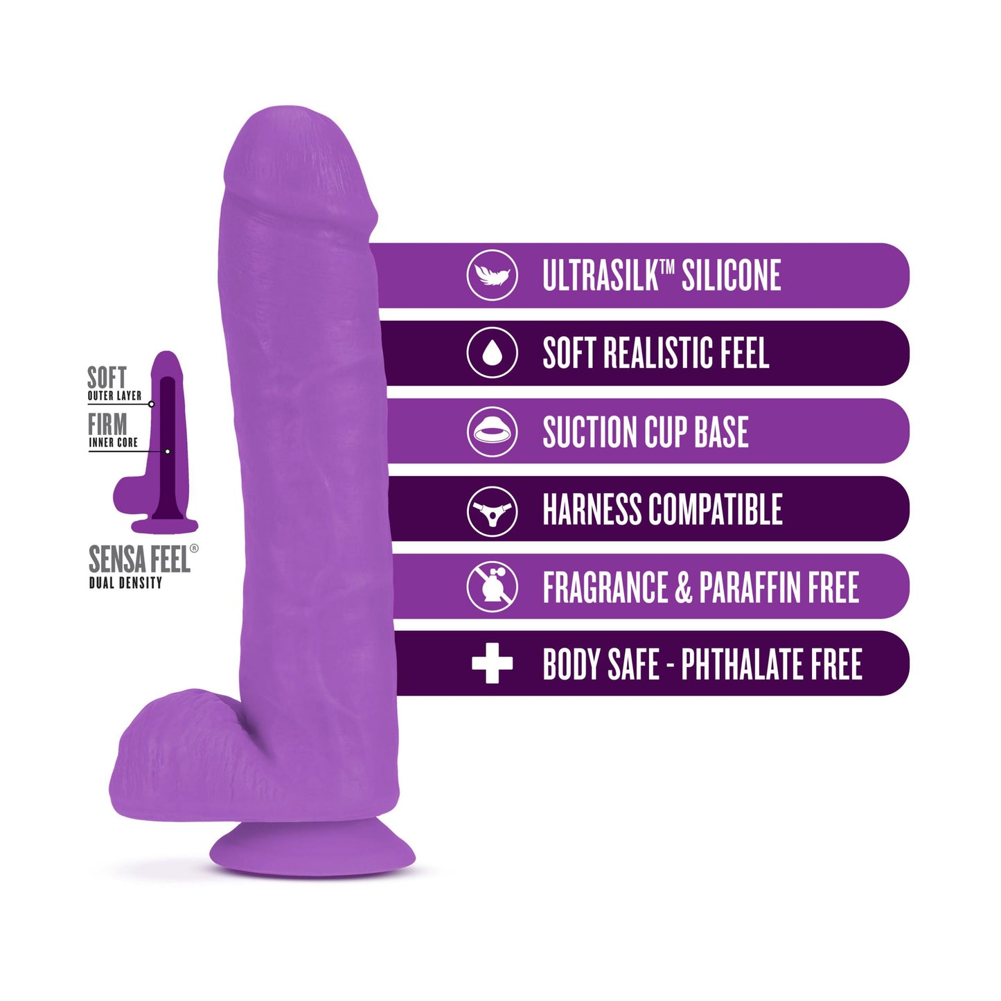 Neo Elite - 11 Inch Silicone Dual Density Cock With Balls - Neon Purple - Not Very Vanilla