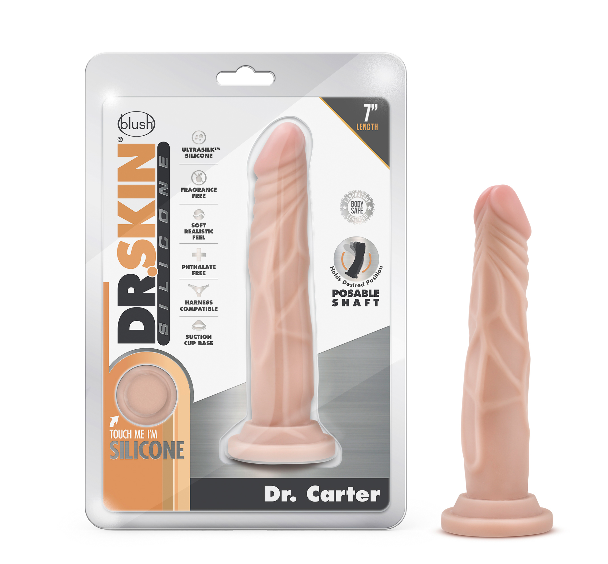 Dr. Skin Silicone - Dr. Carter - 7 Inch Dong With Suction Cup - Vanilla - Not Very Vanilla