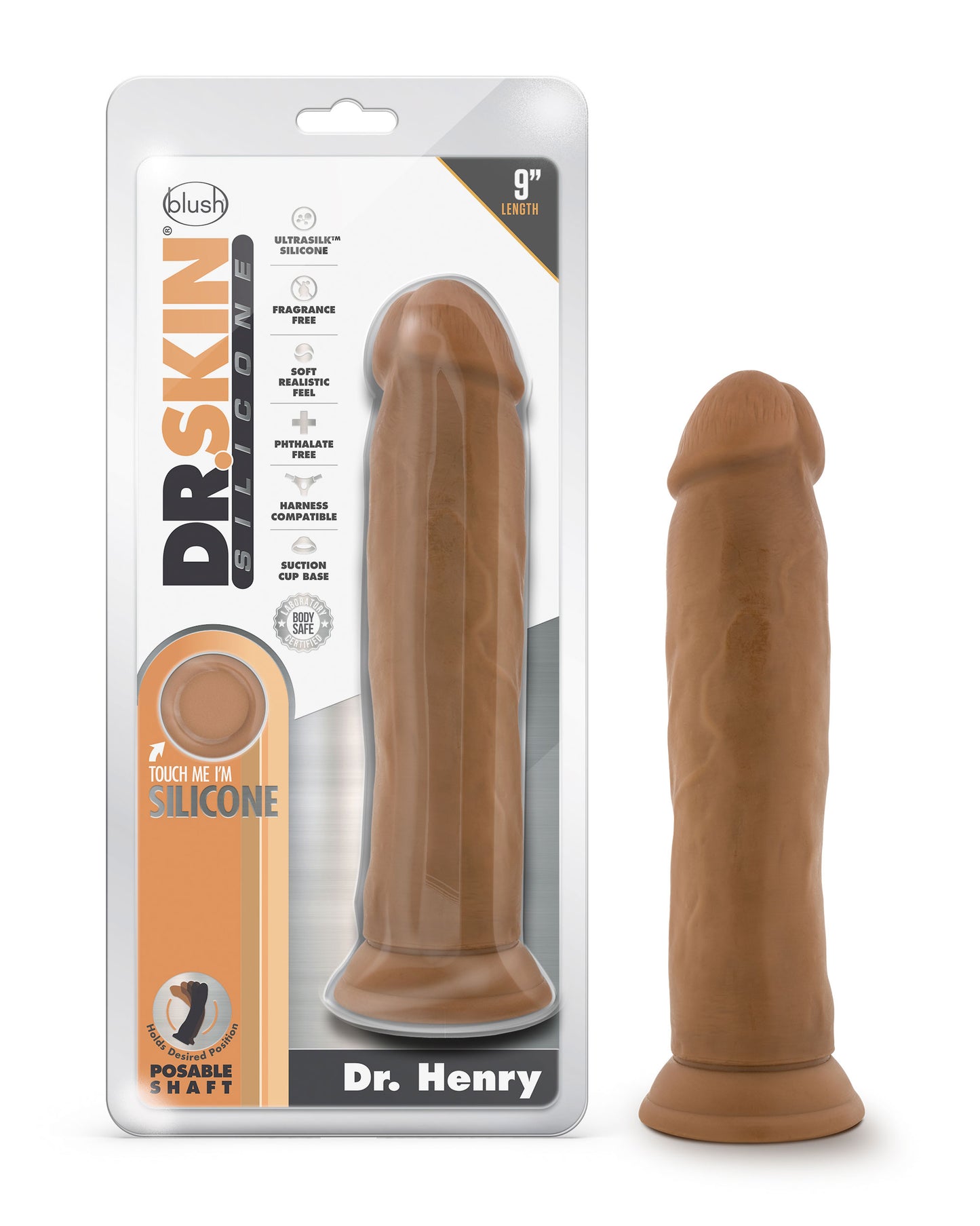 Dr. Skin Silicone - Dr. Henry - 9 Inch Dildo With Suction Cup - Mocha - Not Very Vanilla