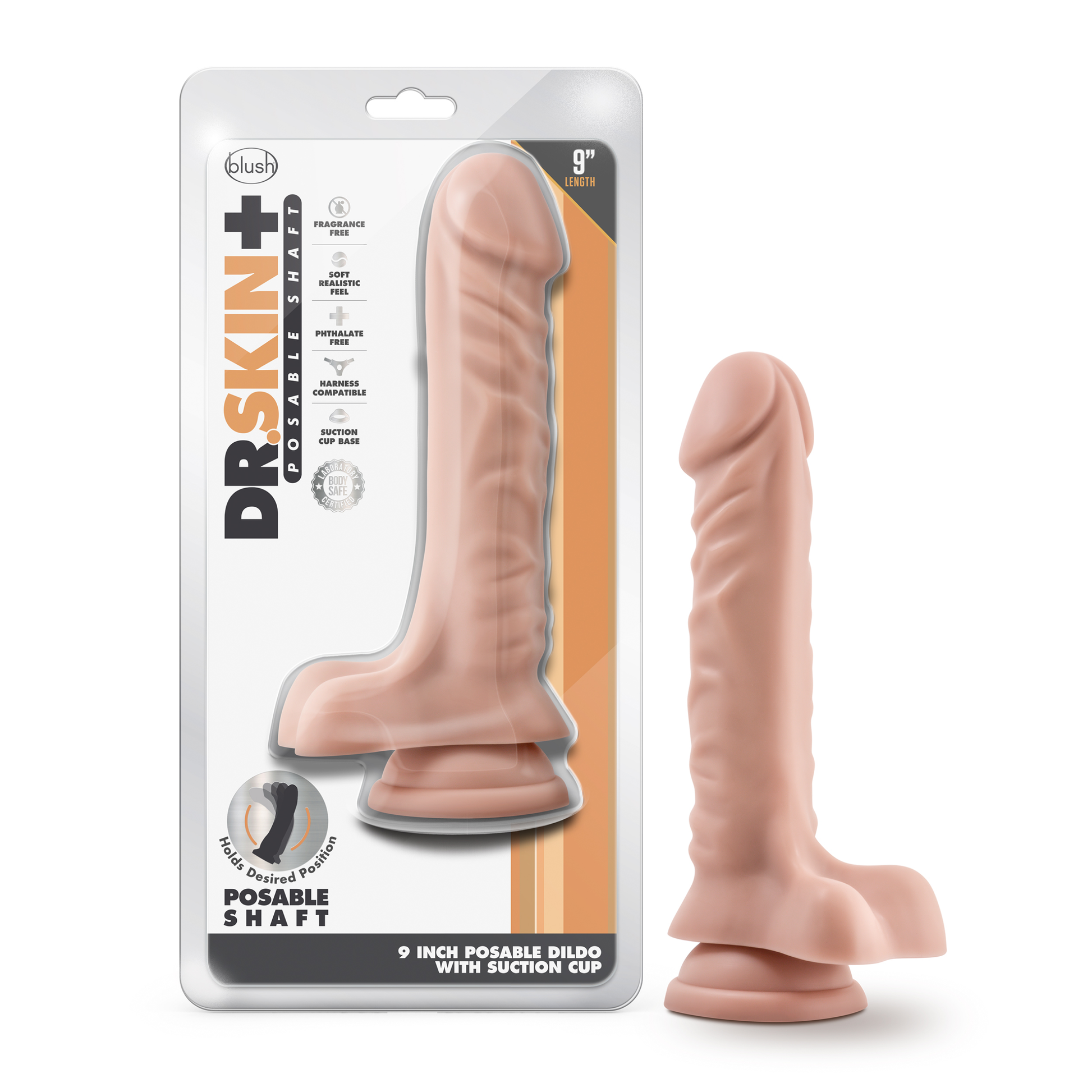 Dr. Skin Plus - 9 Inch Posable Dildo With Balls - Vanilla - Not Very Vanilla