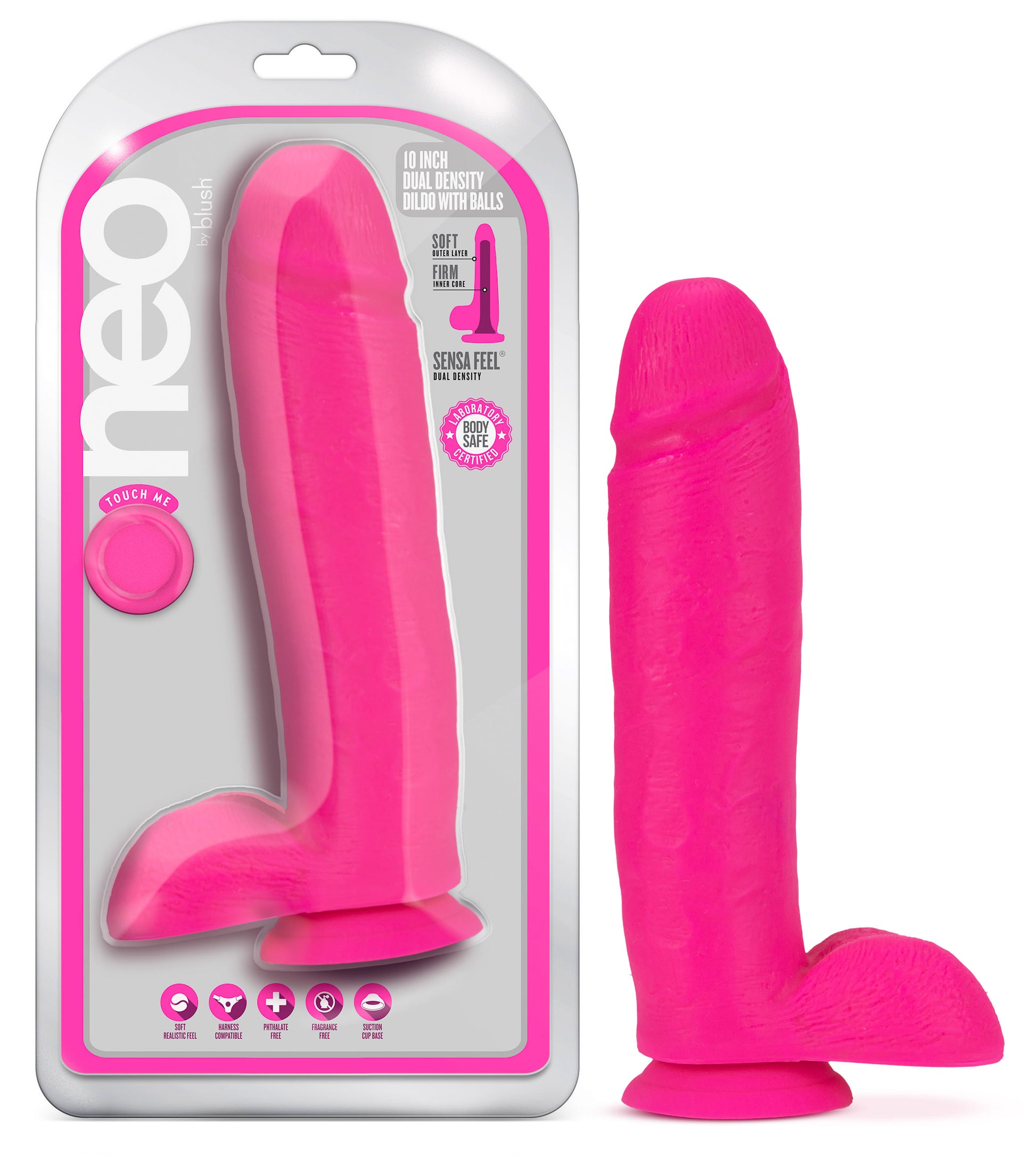 Neo - 10 Inch Dual Density Dildo - Neon Pink - Not Very Vanilla