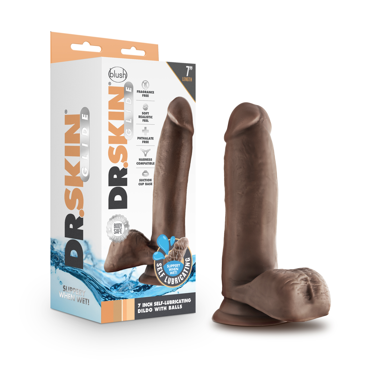 Dr. Skin Glide - 7 Inch Self Lubricating Dildo With Balls - Chocolate - Not Very Vanilla