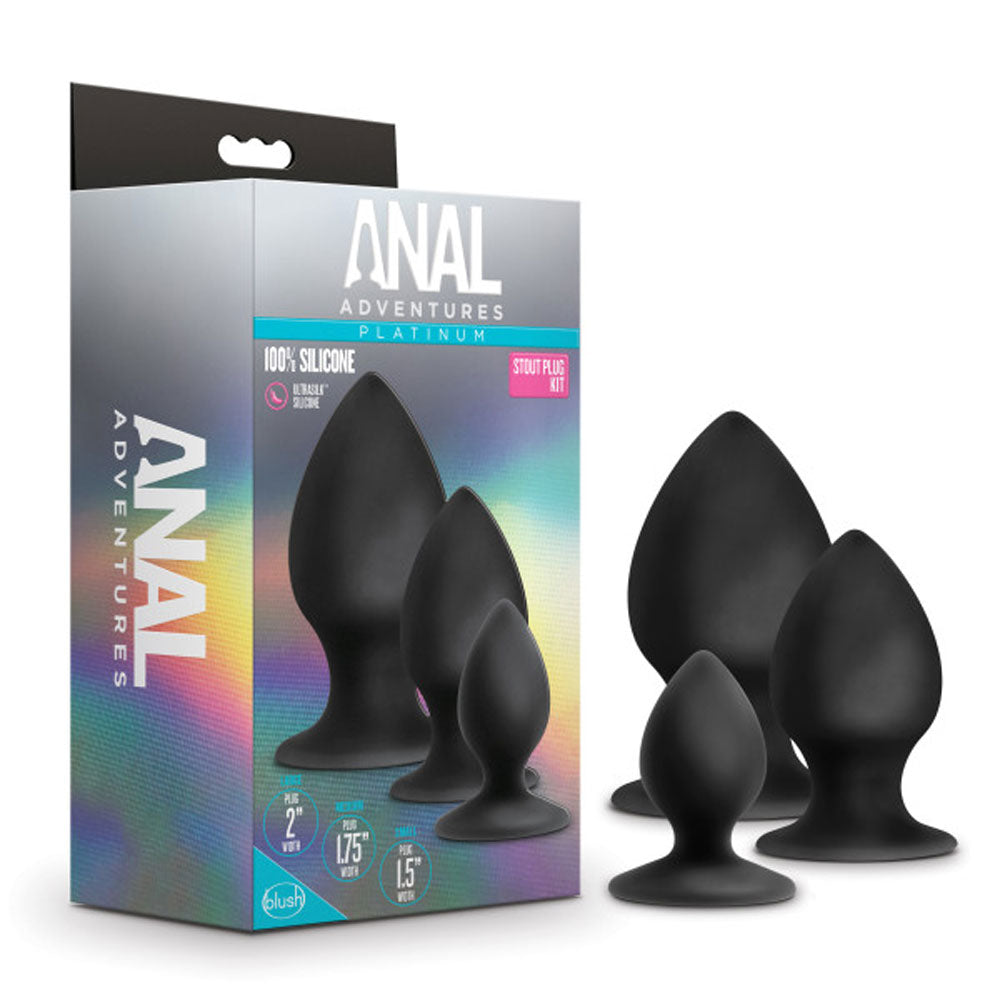 Anal Adventures - Platinum - Silicone Anal Stout Plug Kit - Black - Not Very Vanilla