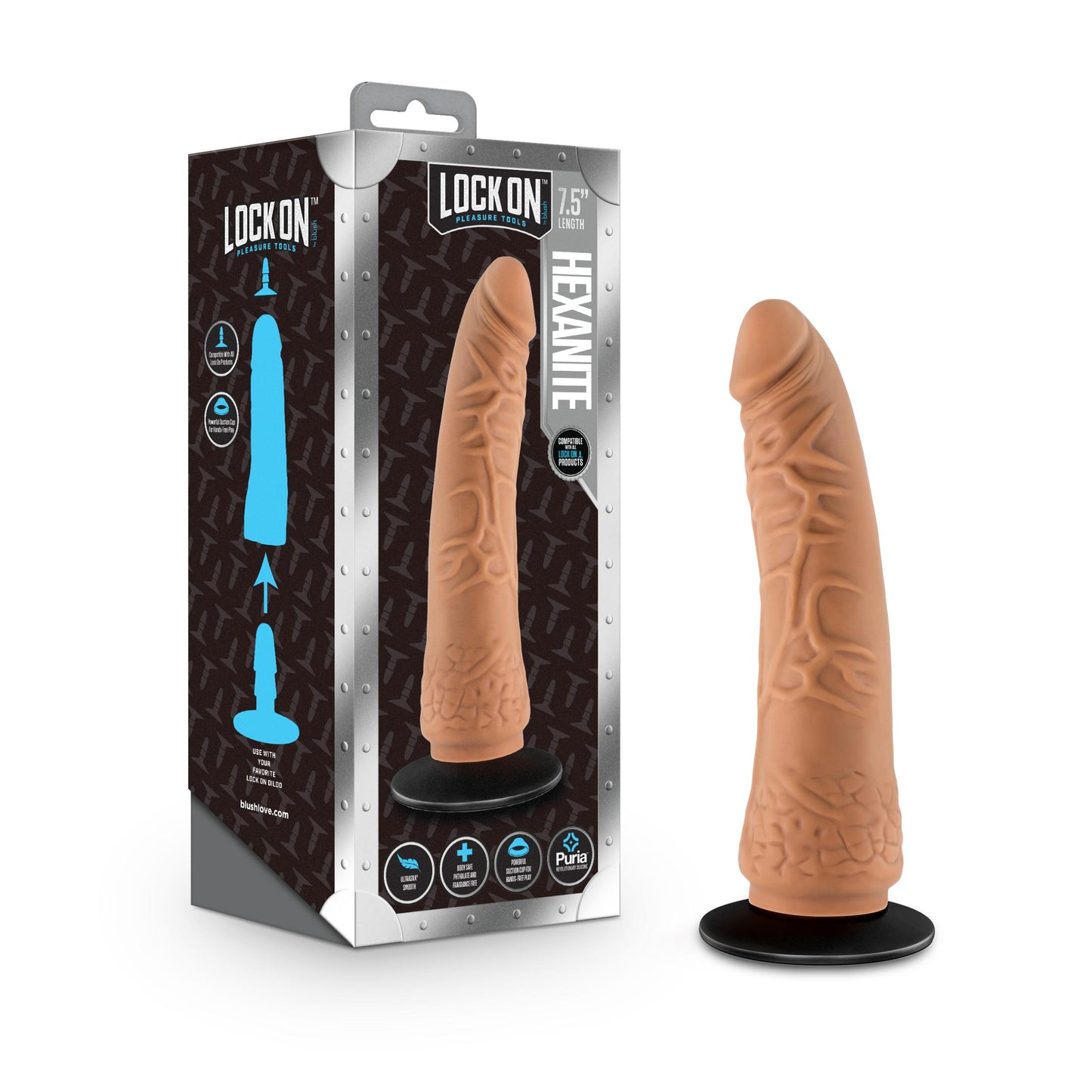 Lock on - Hexanite - 7.5 Inch Dildo With Suction Cup Adapter - Mocha - Not Very Vanilla