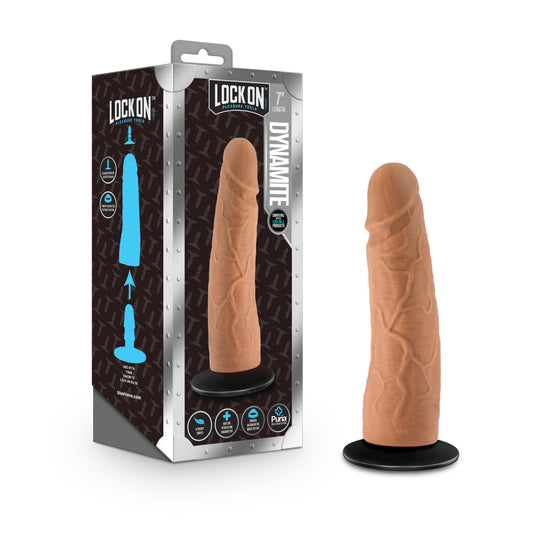 Lock on - Dynamite - 7 Inch Dildo With Suction Cup Adapter - Mocha - Not Very Vanilla