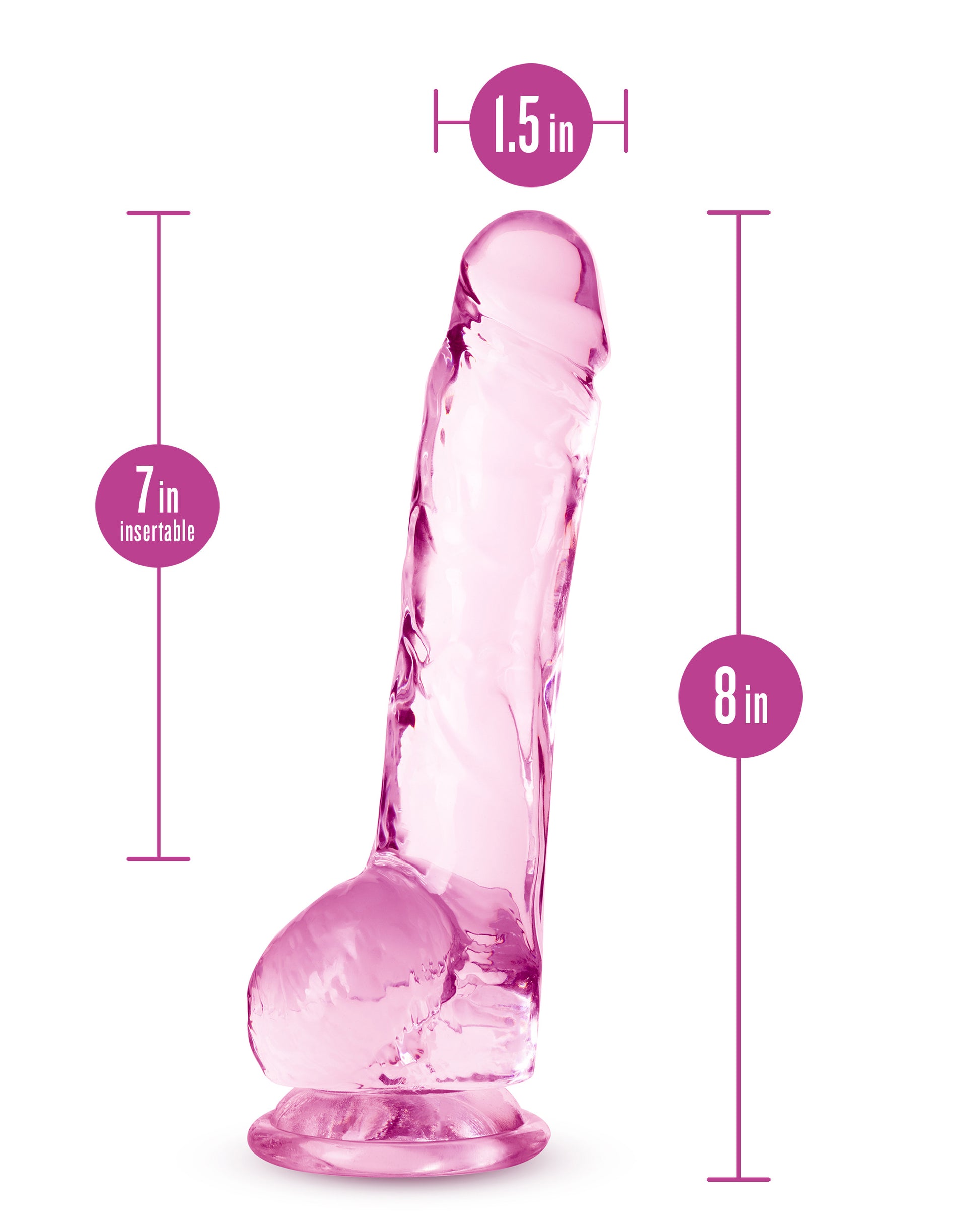 Naturally Yours - 8 Inch Crystalline Dildo - Rose - Not Very Vanilla