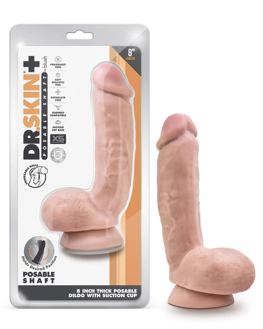 Dr. Skin Plus - 8 Inch Thick Poseable Dildo With Squeezable Balls - Vanilla - Not Very Vanilla