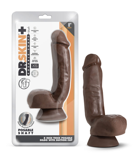 Dr. Skin Plus - 8 Inch Thick Poseable Dildo With Squeezable Balls - Chocolate - Not Very Vanilla