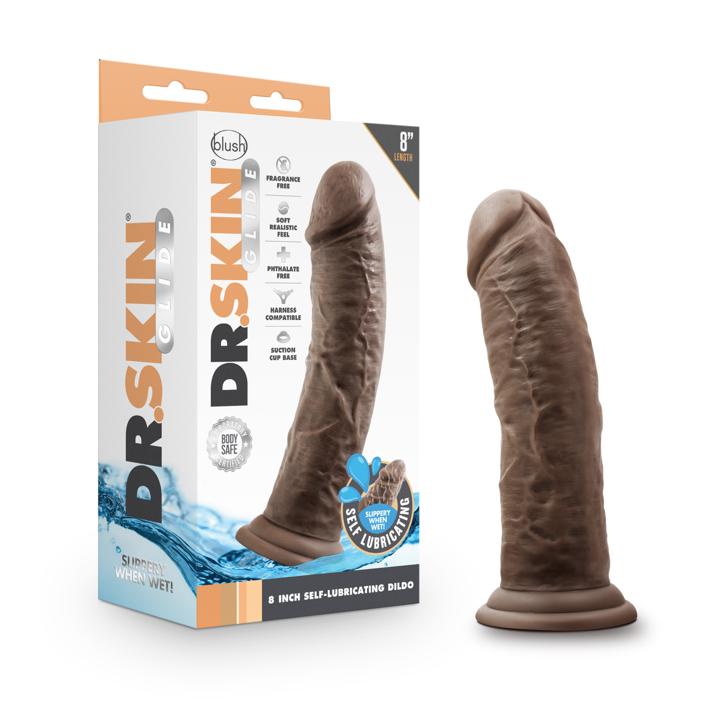 Dr. Skin Glide 8 Inch Self Lubricating Dildo - - Chocolate - Not Very Vanilla