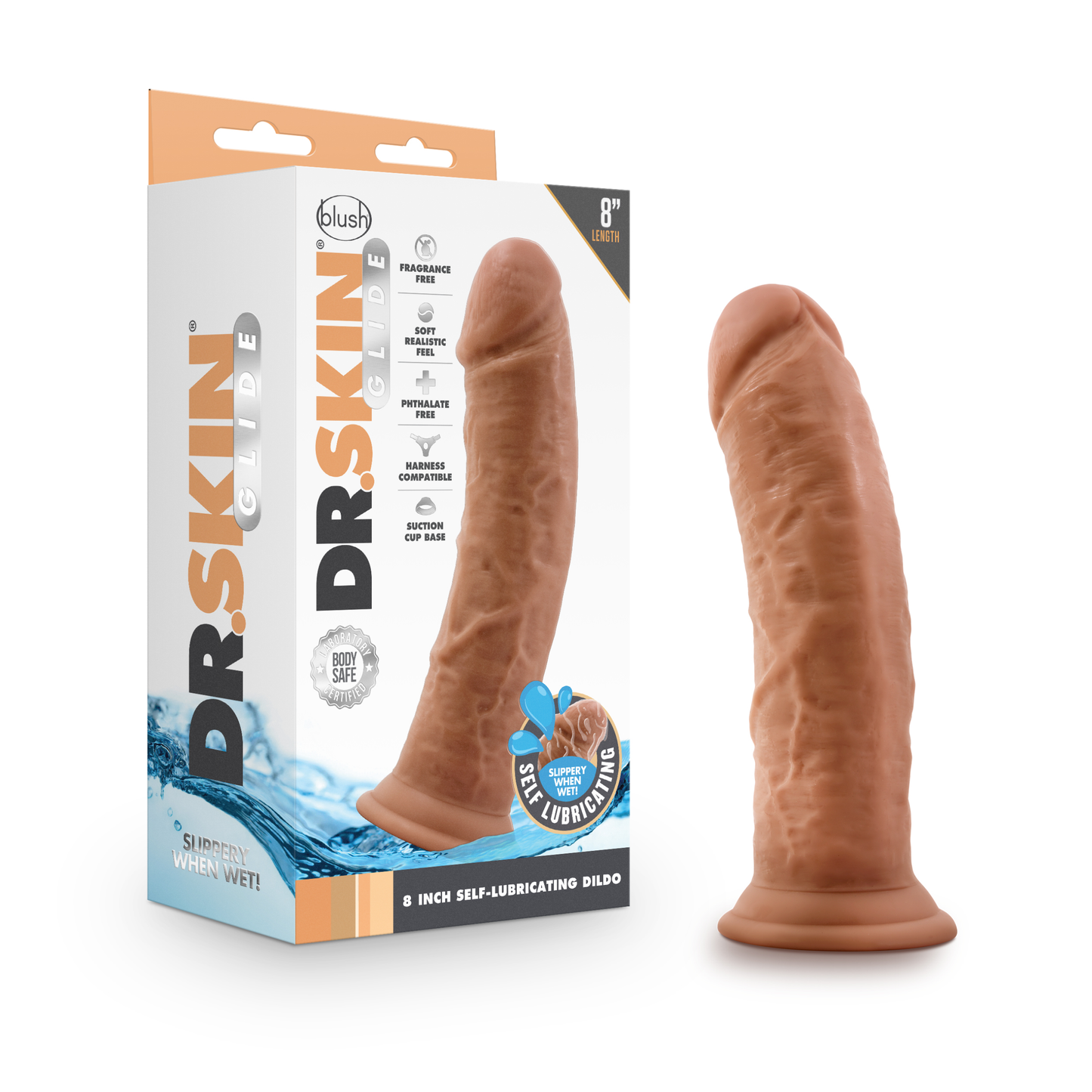 Dr. Skin Glide 8 Inch Self Lubricating Dildo - - Mocha - Not Very Vanilla