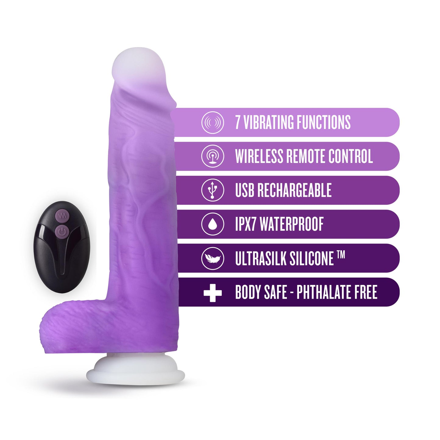 Neo Elite - Encore - 8 Inch Vibrating Dildo Purple - Not Very Vanilla