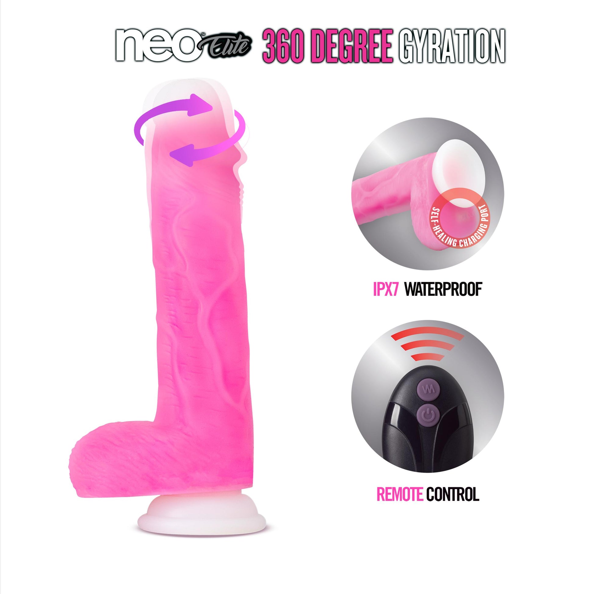 Neo Elite - Roxy - 8 Inch Gyrating Dildo - Pink - Not Very Vanilla