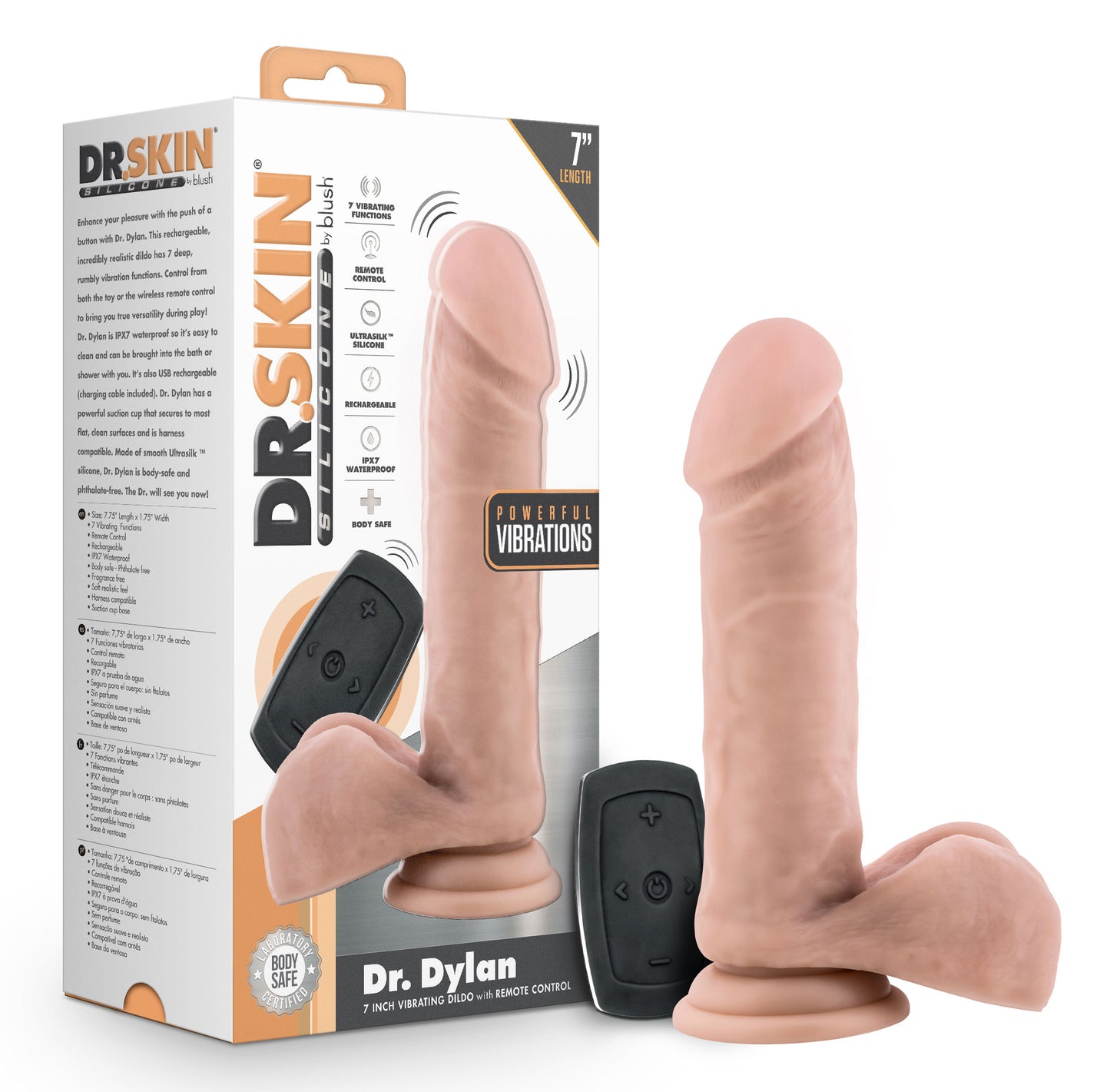 Dr. Skin Silicone - Dr. Dylan - 7 Inch Vibrating Dildo With Remote Control- Vanilla - Not Very Vanilla