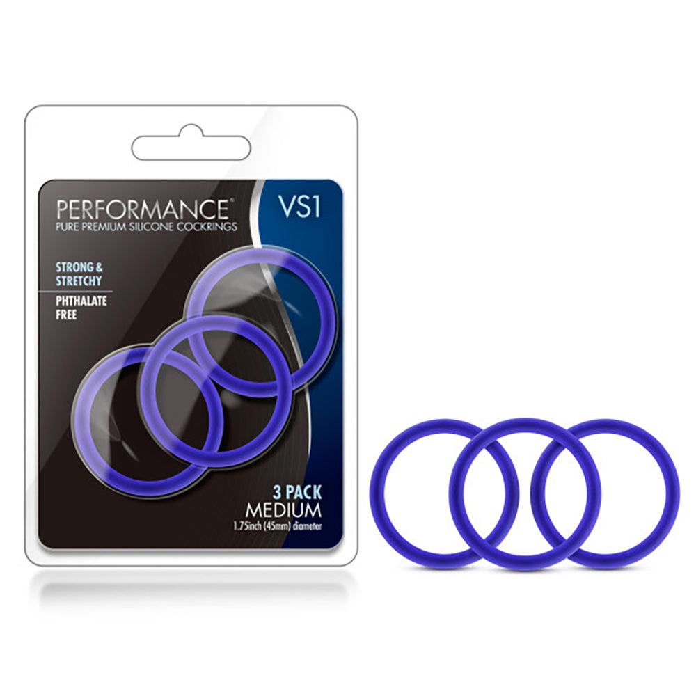 Performance - Vs1 Pure Premium Silicone Cockrings - Medium - Indigo - Not Very Vanilla