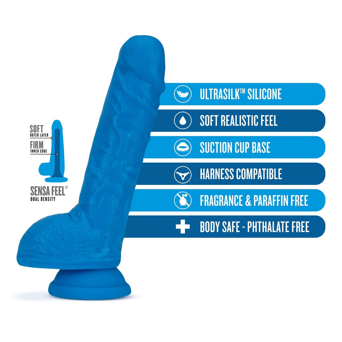 Neo Elite - 9 Inch Silicone Dual Density Cock With Balls - Blue - Not Very Vanilla