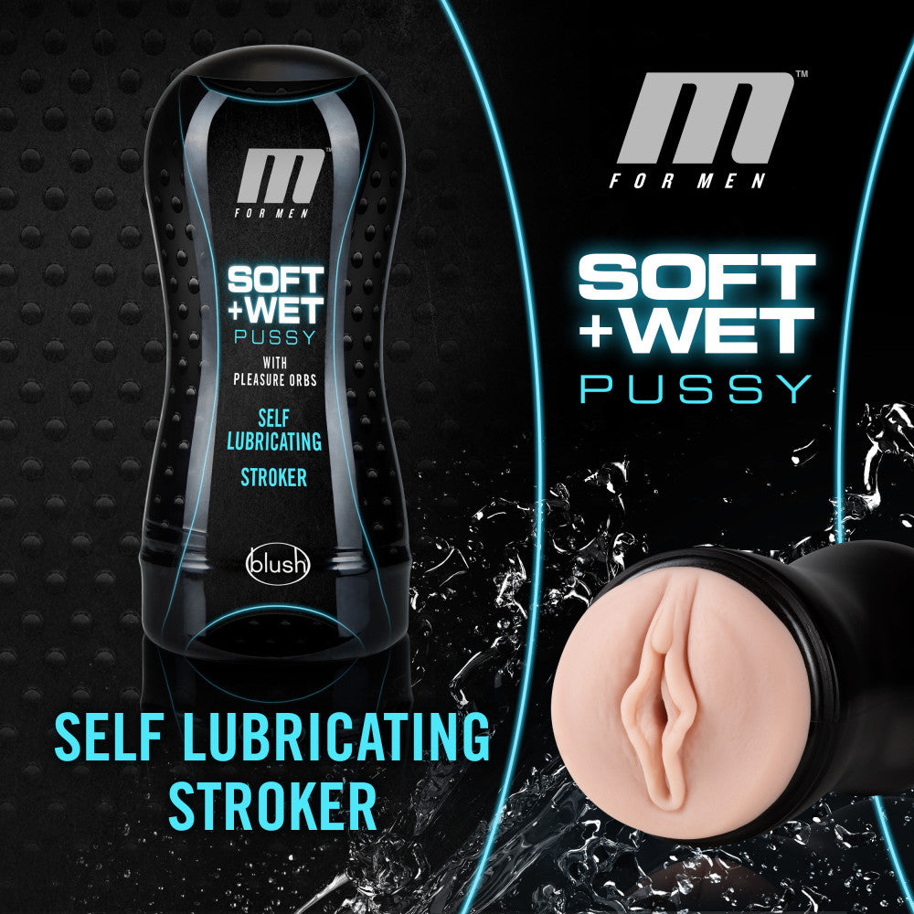 M for Men - Soft and Wet - Pussy With Pleasure Orbs - Self Lubricating Stroker Cup - Vanilla - Not Very Vanilla