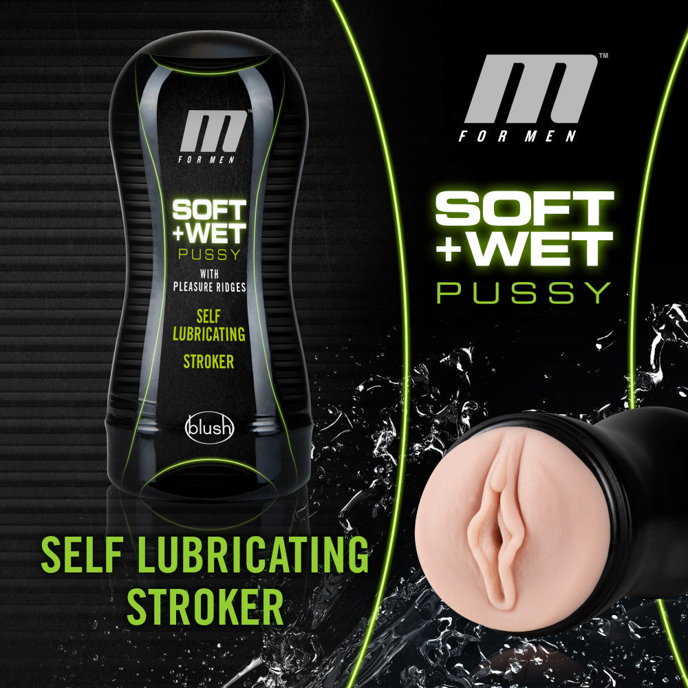 M for Men - Soft and Wet - Pussy With Pleasure Ridges - Self Lubricating Stroker Cup - Vanilla - Not Very Vanilla