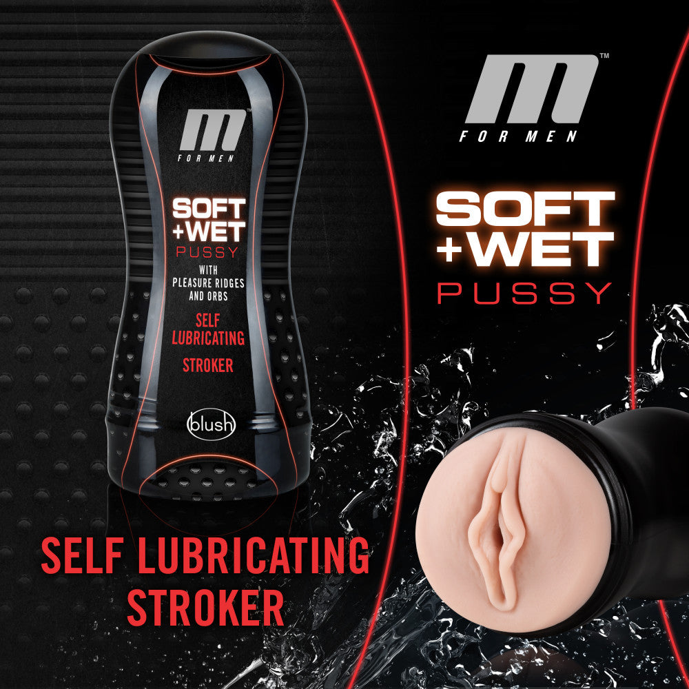 M for Men - Soft and Wet - Pussy With Pleasure Ridges and Orbs - Self Lubricating Stroker Cup - Vanilla - Not Very Vanilla