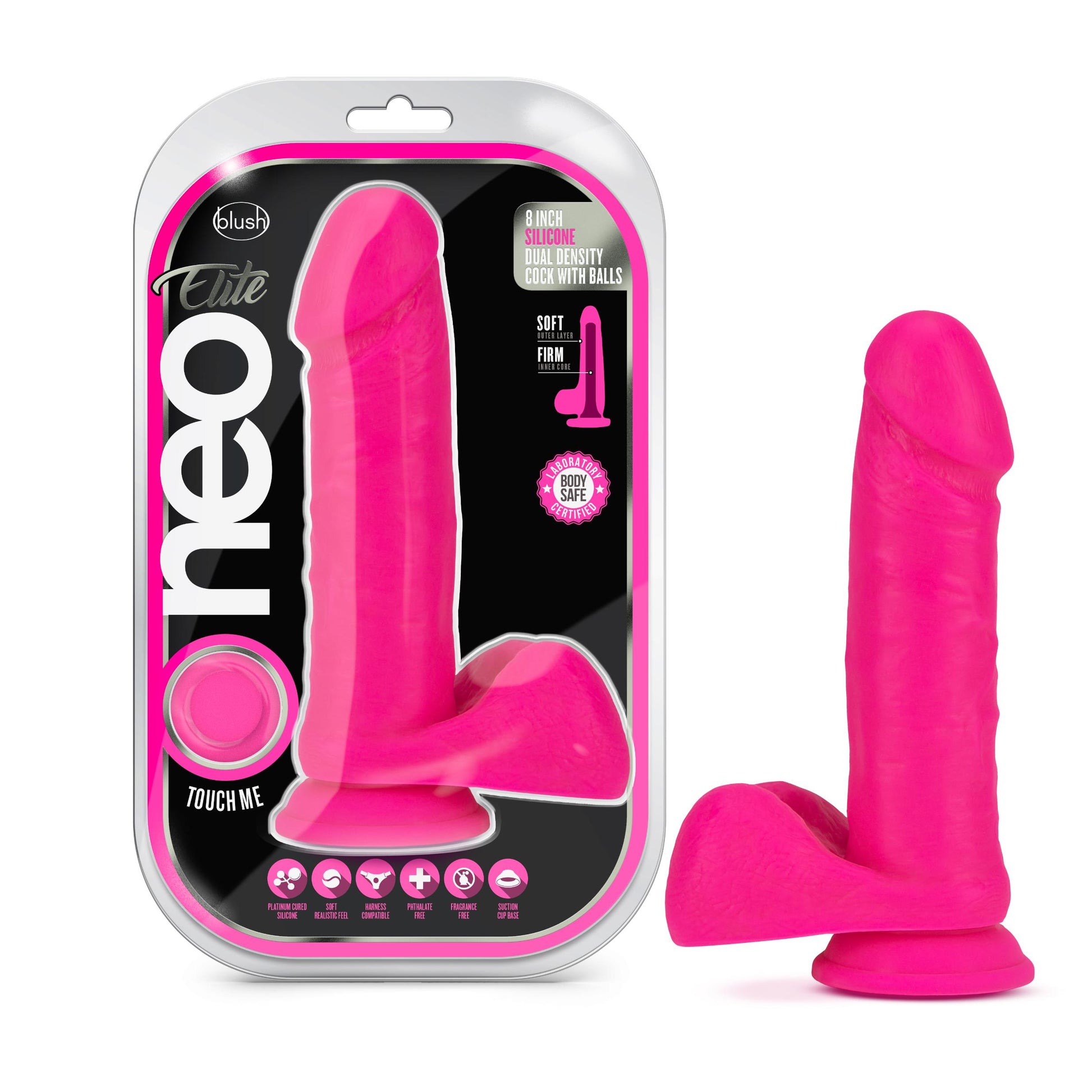 Neo Elite - 8 Inch Silicone Dual Density Cock With Balls - Neon Pink - Not Very Vanilla