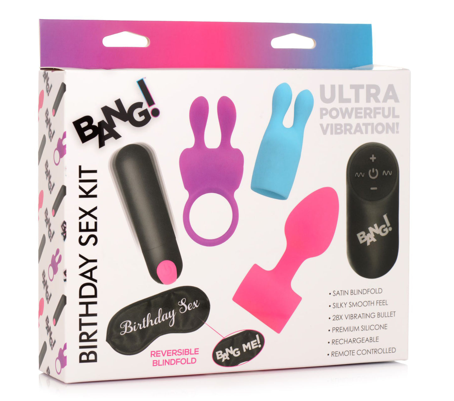 Birthday Sex Kit - C-Ring, Plug, C-Stim, Bullet and Blindfold - Not Very Vanilla