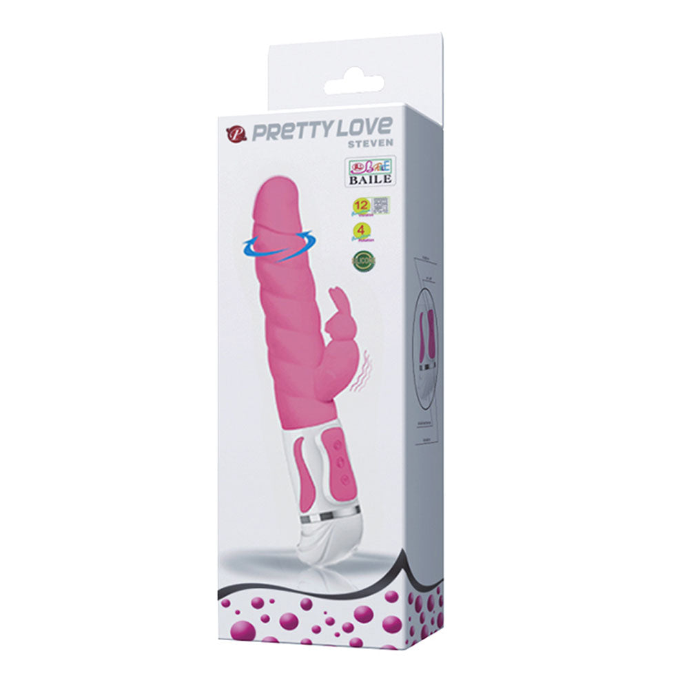 Pretty Love Steven 12 Function Rabbit Style Vibrator - Pink - Not Very Vanilla