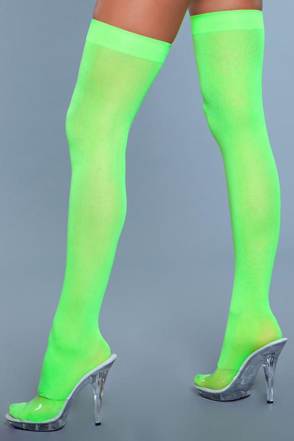 Opaque Nylon Thigh Highs - Neon Green - One Size - Not Very Vanilla