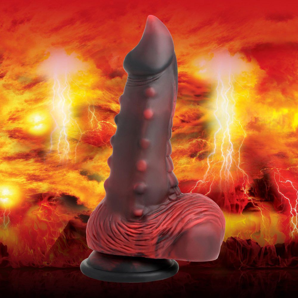 Lava Demon Thick Nubbed Silicone Dildo - Red/black - Not Very Vanilla