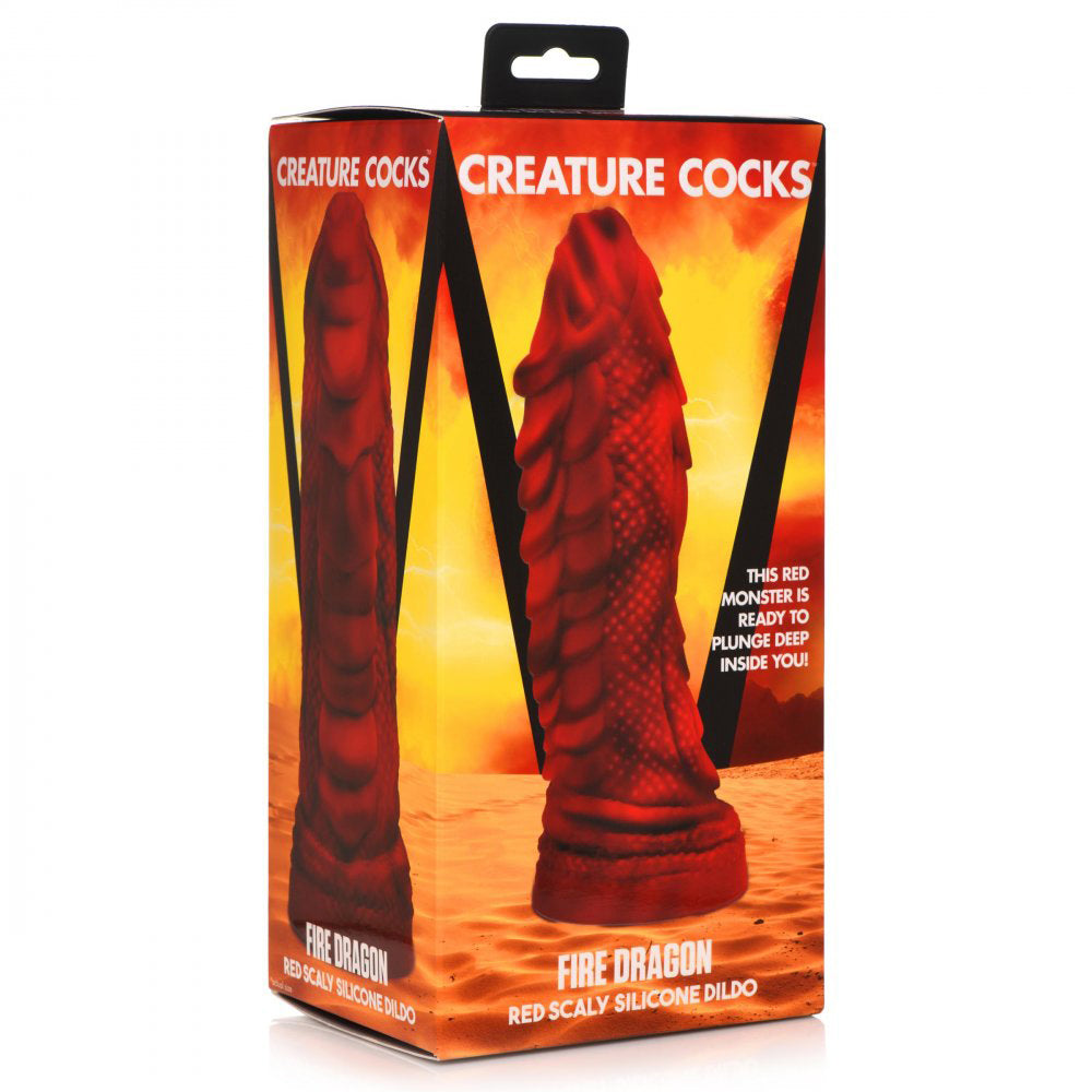 Fire Dragon Red Scaly Silicone Dildo - Red - Not Very Vanilla