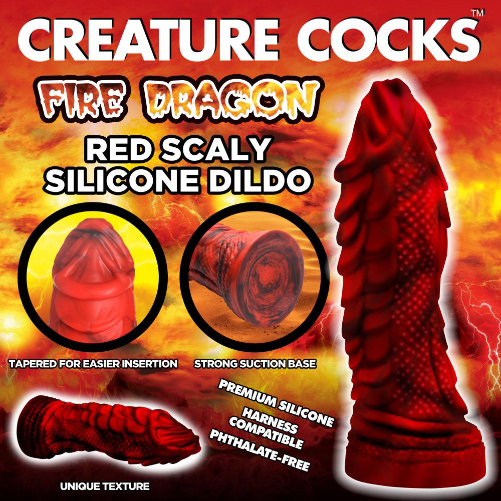 Fire Dragon Red Scaly Silicone Dildo - Red - Not Very Vanilla