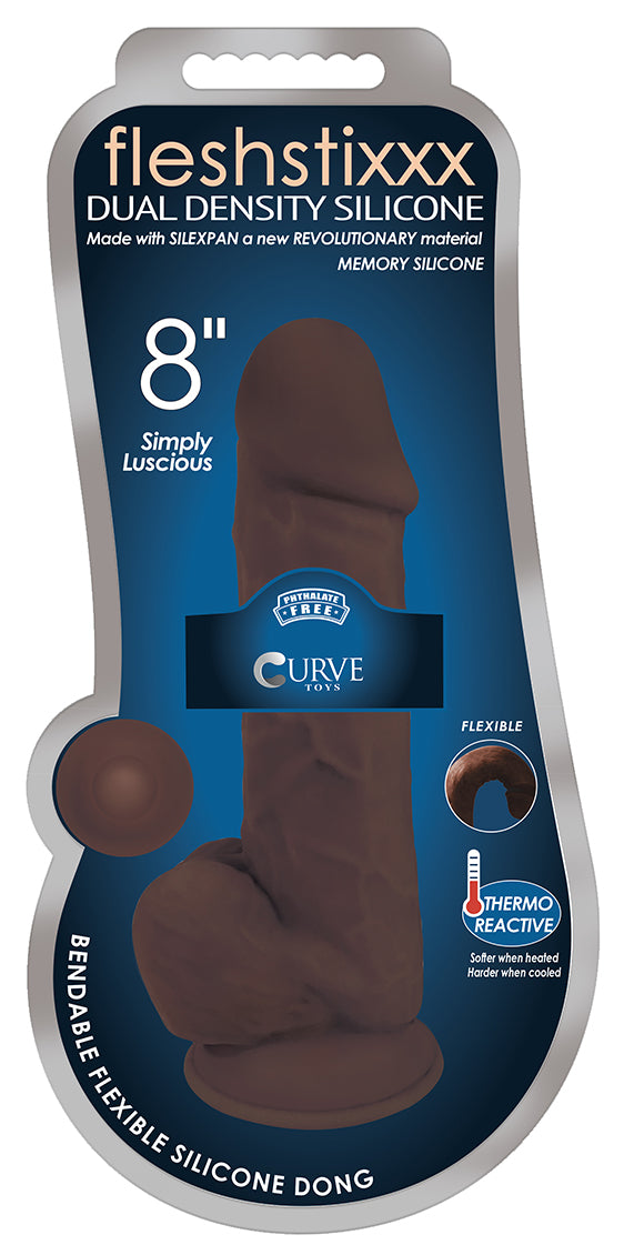 8 Inch Fleshstixxx Silicone Dildo With Balls - Chocolate - Not Very Vanilla