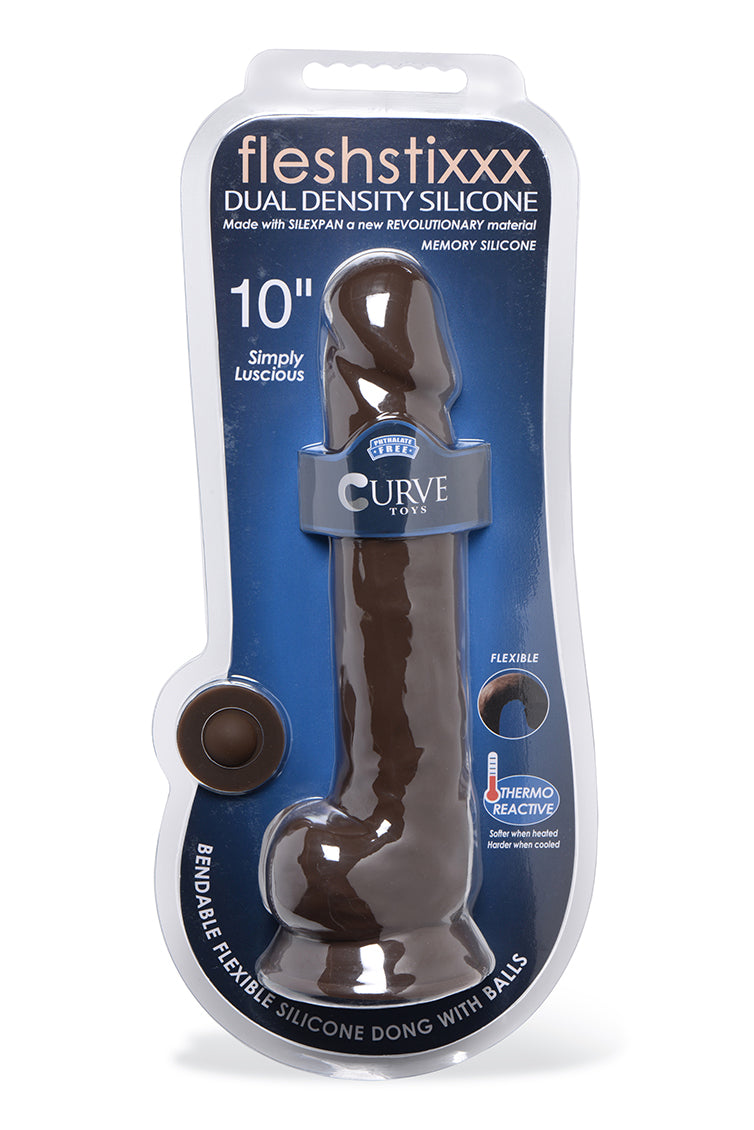 Fleshstixxx 10 Inch Silicone Dildo With Balls - Brown - Not Very Vanilla