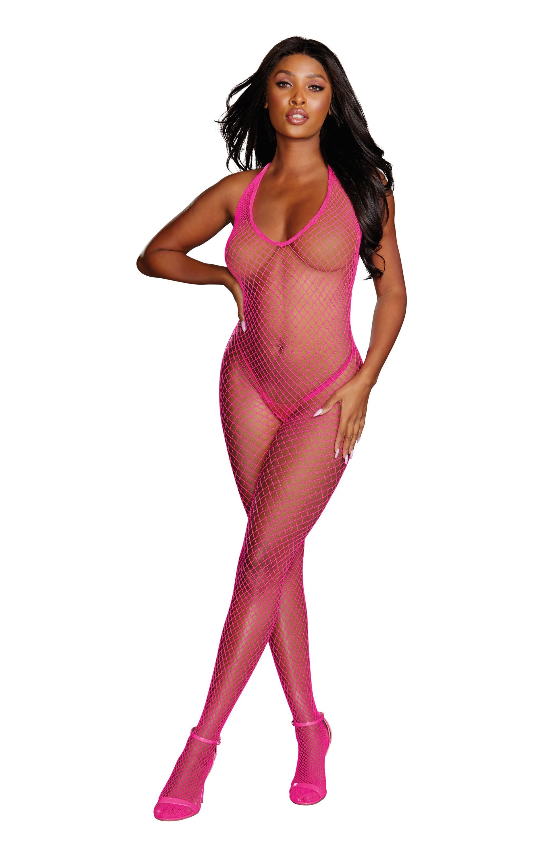 Diamond Net Bodystocking - One Size - Neon Pink - Not Very Vanilla