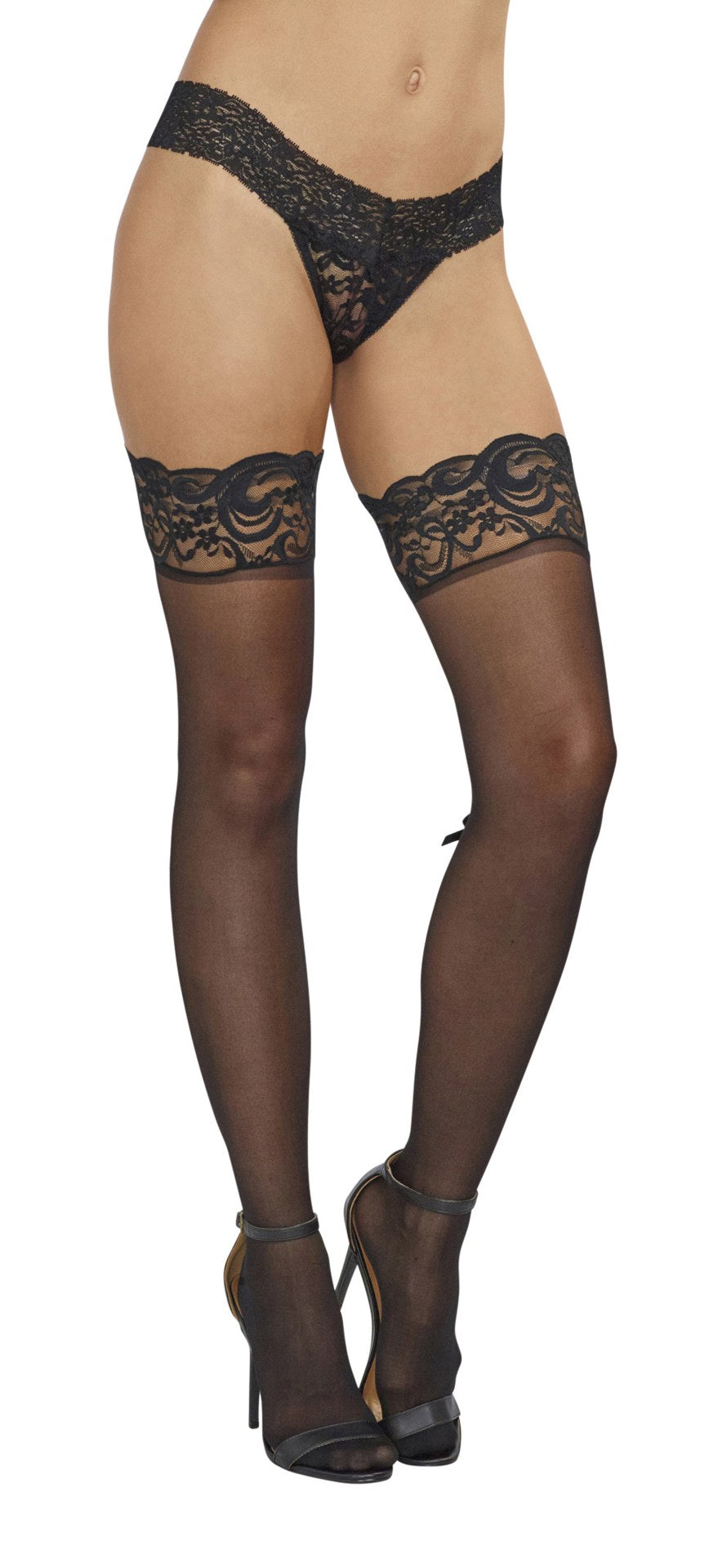 Lace Top Thigh High - One Size - Black - Not Very Vanilla