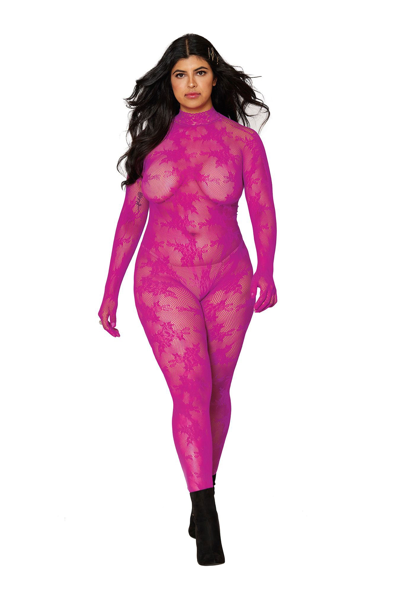 Bodystocking With Finger Gloves - Queen Size - Azalea - Not Very Vanilla