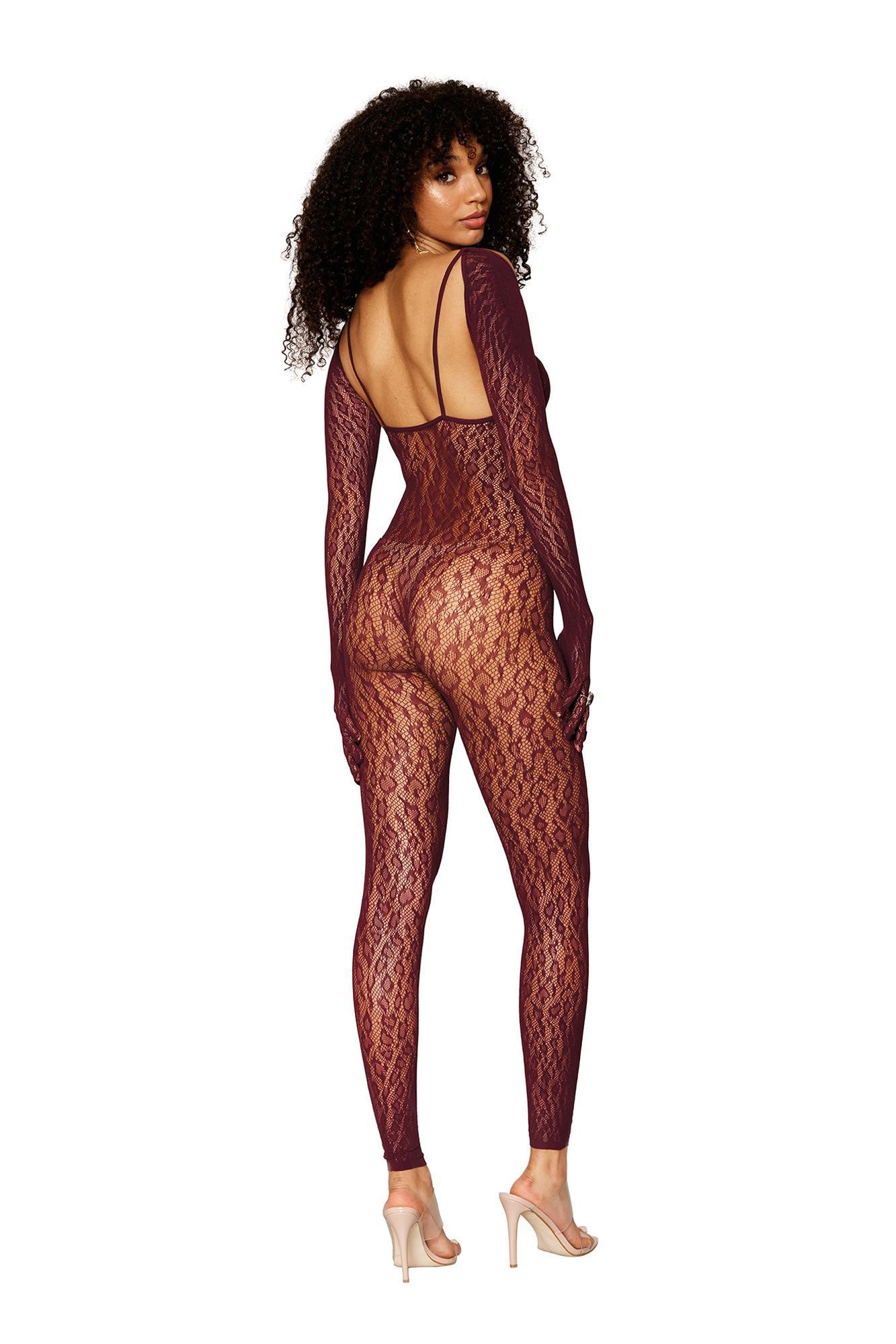 Catsuit Bodystocking and Shrug - One Size - Burgundy - Not Very Vanilla