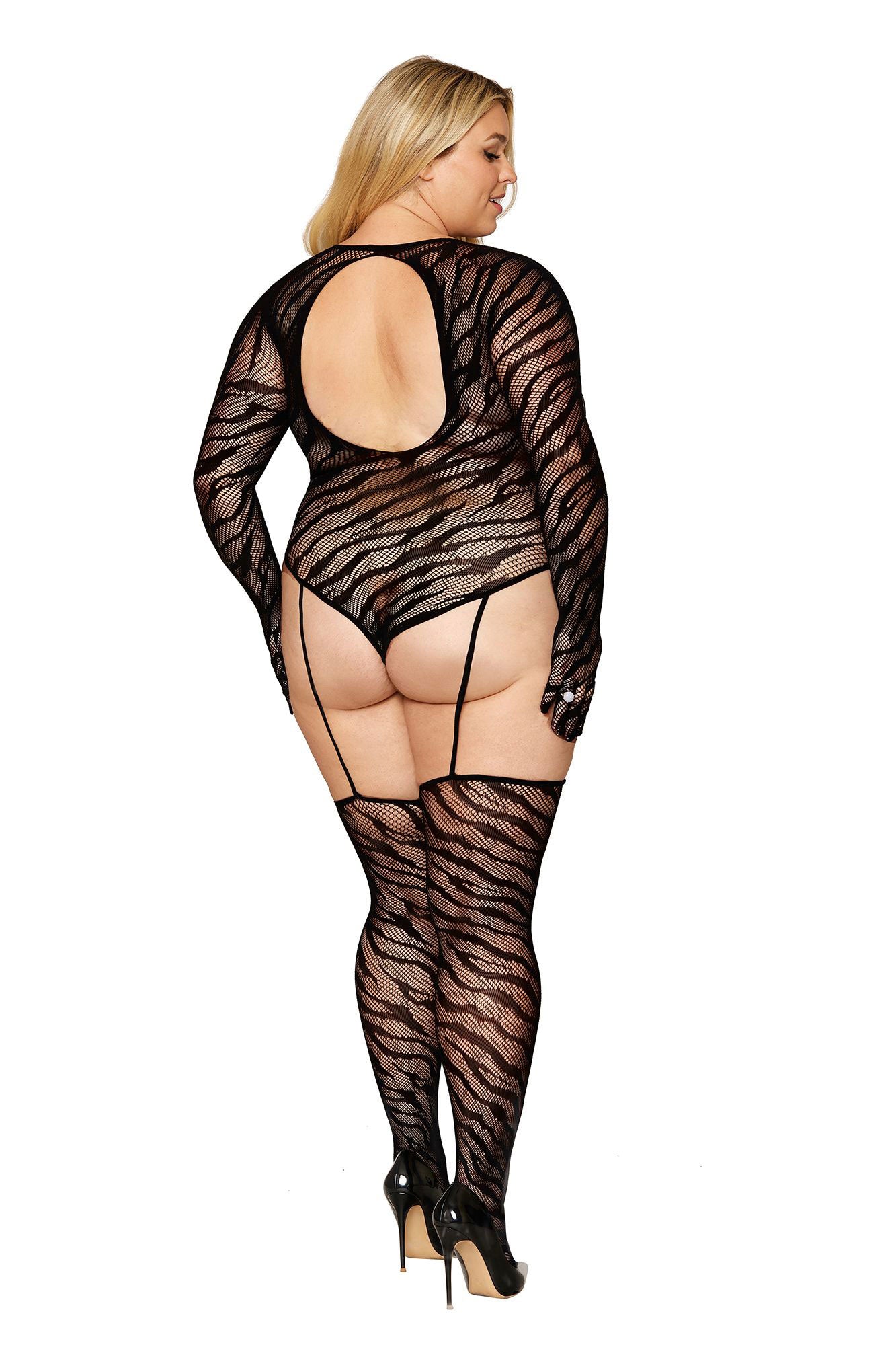 Teddy Bodystocking With Fingered Gloves - Queen Size - Black - Not Very Vanilla