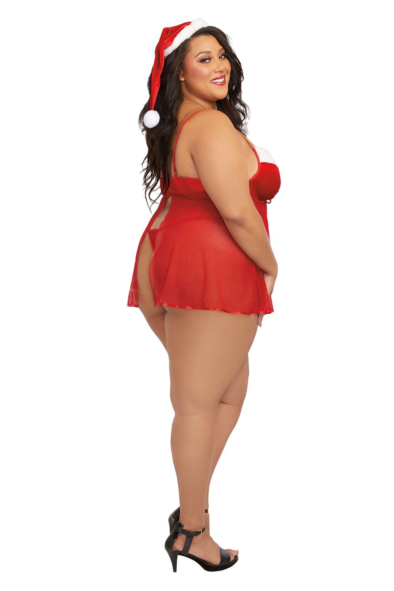 Santa Babydoll, Thong and Hat - 1x - Lipstick Red - Not Very Vanilla