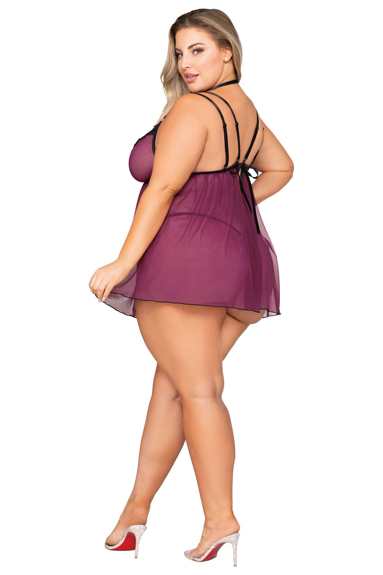 Babydoll and Open Crotch G-String - Queen Size - Mulberry - Not Very Vanilla