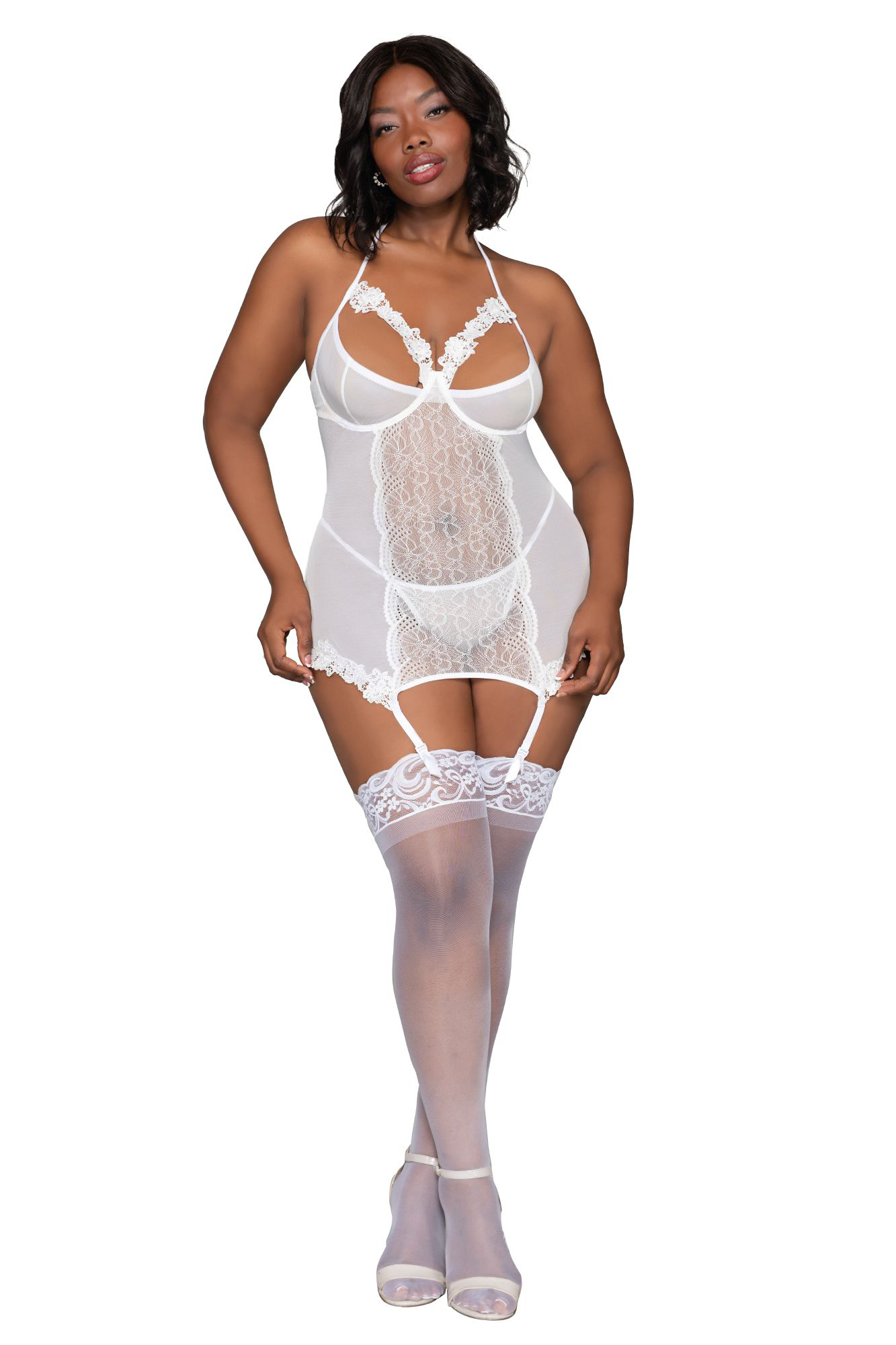 Garter Slip and G-String - Queen Size - White - Not Very Vanilla