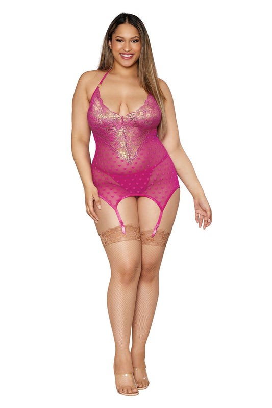 Garter Slip and G-String - Queen Size - Fuchsia - Not Very Vanilla