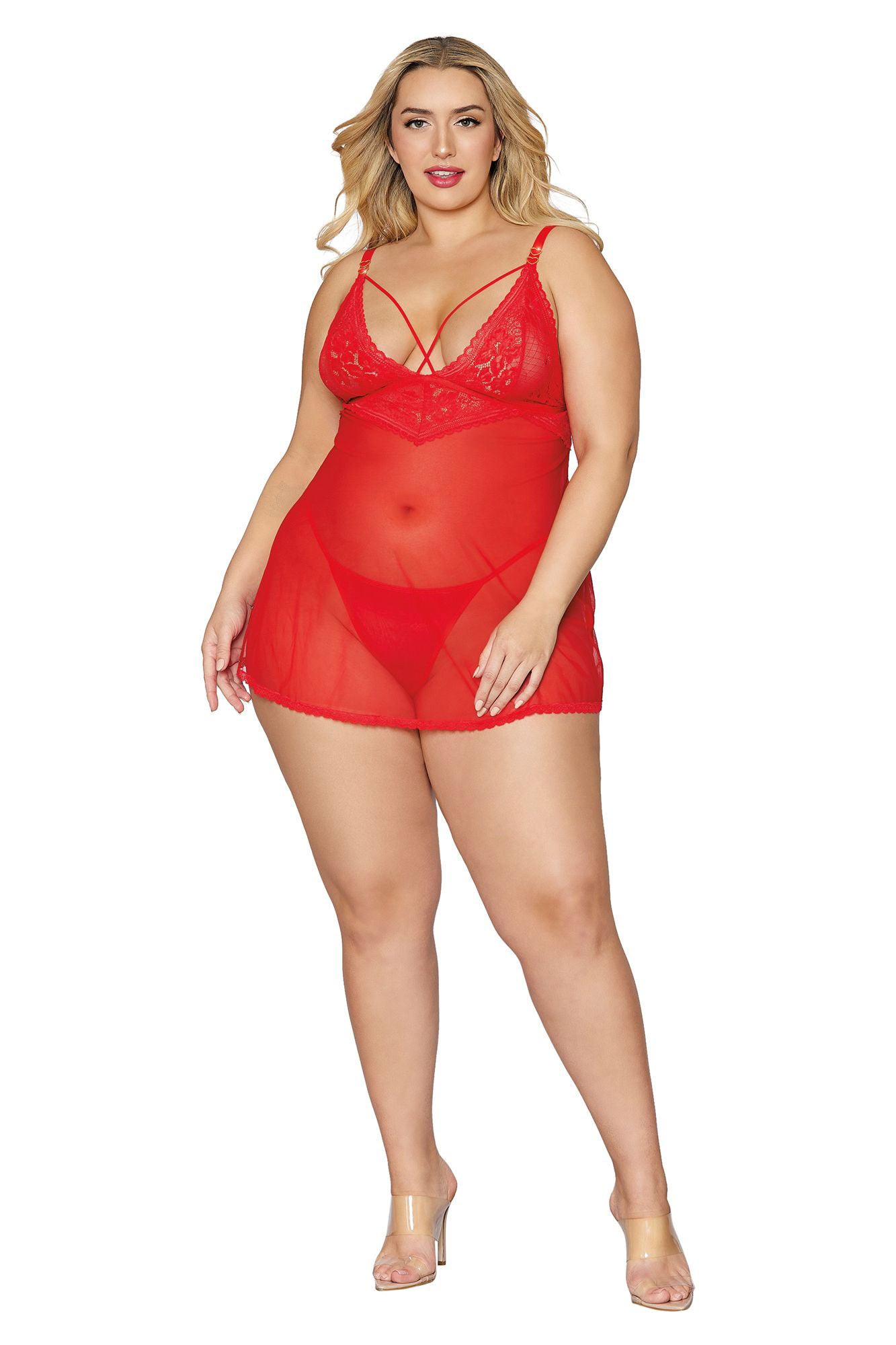 Babydoll and G-String - Queen Size - Lipstick Red - Not Very Vanilla