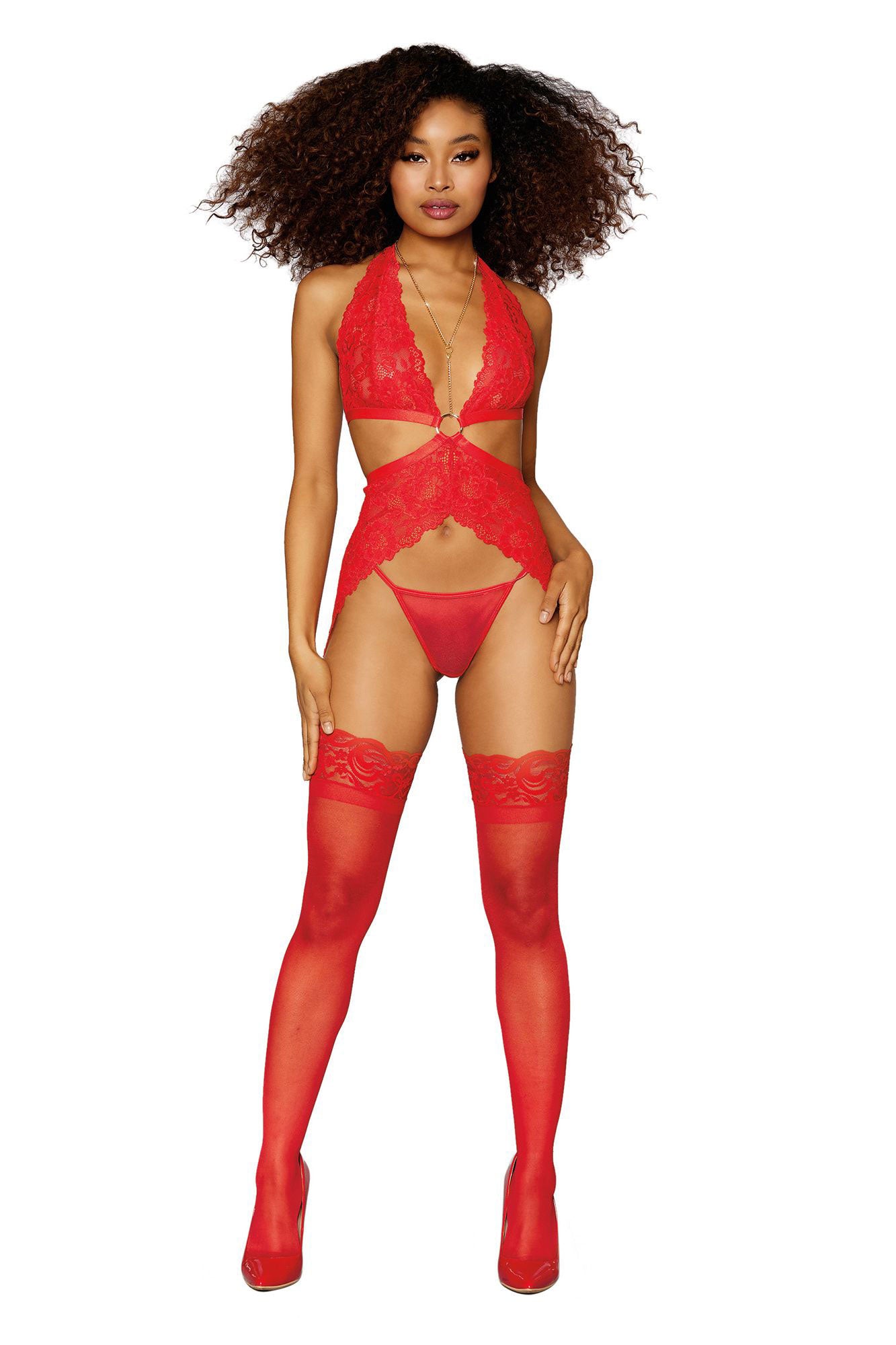 Garter Slip and G-String - One Size - Lipstick Red - Not Very Vanilla