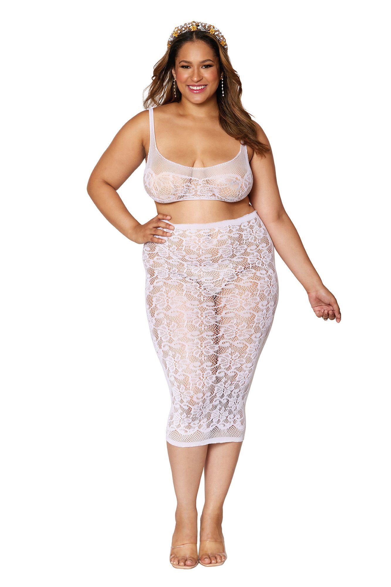 Bralette and Slip Skirt - Queen Size - White - Not Very Vanilla