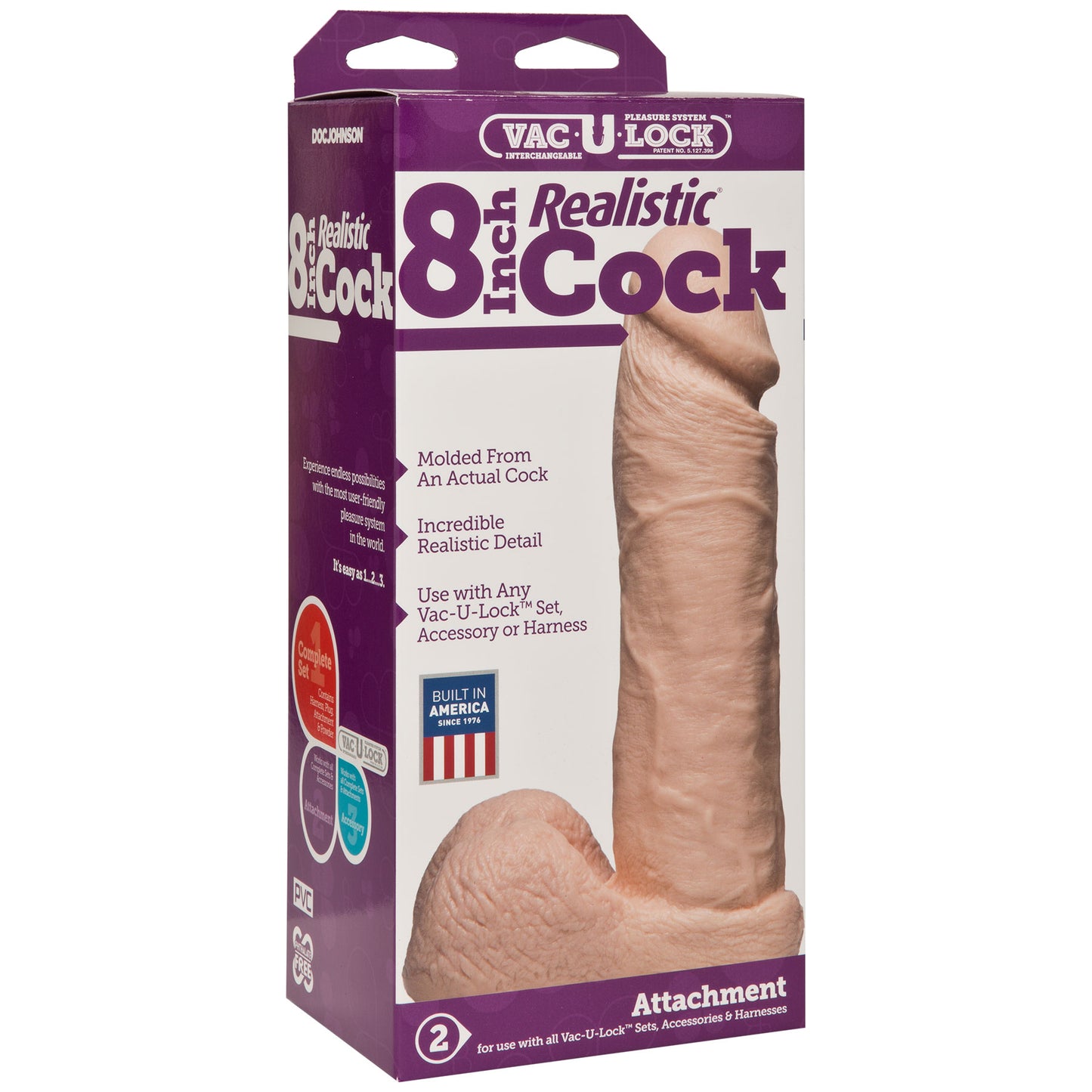 Vac-U-Lock 8 Inch Realistic Cock - White - Not Very Vanilla