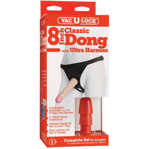 Vac-U-Lock 8-Inch Classic Dong With Ultra Harness - Not Very Vanilla