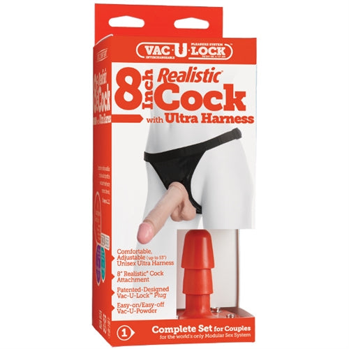 Vac-U-Lock 8-Inch Realistic Cock With Ultra Harness - Not Very Vanilla